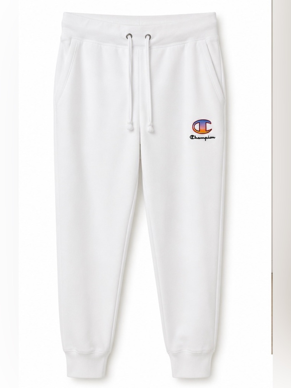 Champion White Jogger Sweatpants Women’s L Logo Fleece Athleisure Y2K Sporty